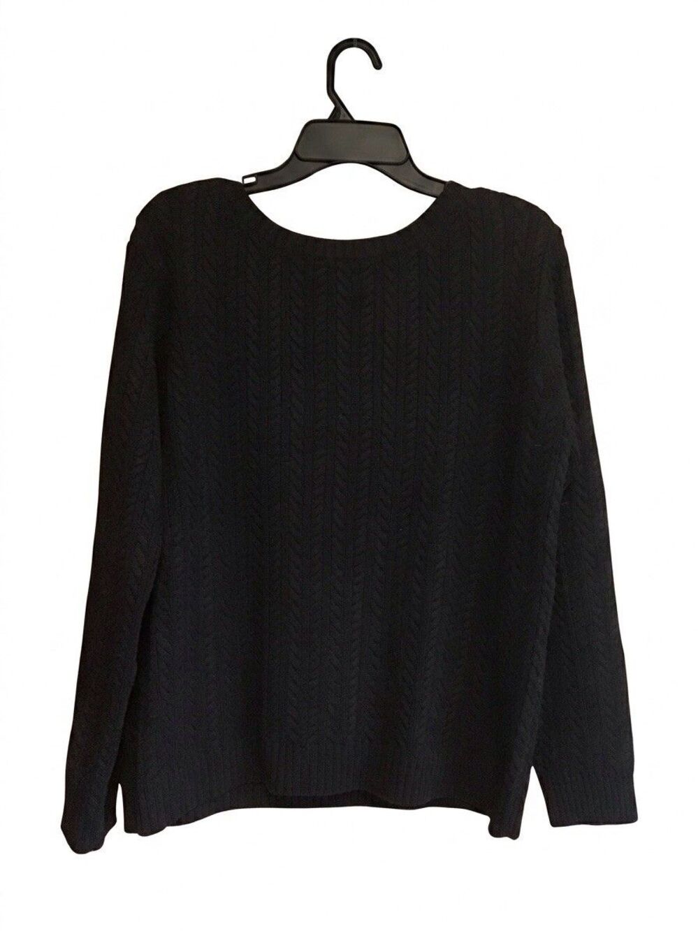 Lauren Ralph Lauren Black Cable Knit Cotton Crewneck Sweater Top Women's Sz XL - Picture 4 of 6